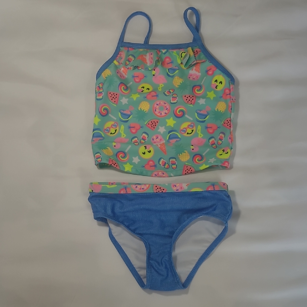 healthtex Girls Blue Multi-Color Emoji Print Two-Piece Bikini